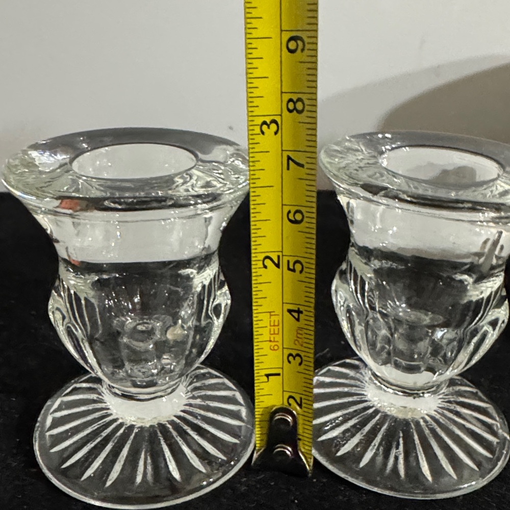 MCM Candlestick Holders Vintage Cut Crystal Glass Clear Pair Set Decor - Picture 4 of 4